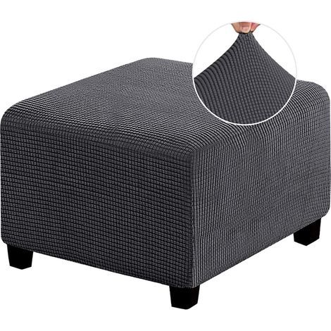 1 Housse de pouf carré, Tissu jacquard élastique antidérapant, Protection meuble salon, Gris foncé (1/5)