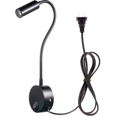 3W Wand-Leseleuchte mit flexiblem Schwanenhals, LED-Wandleuchte mit Stecker und Schalter, Schwarz 01 Kaltweiß