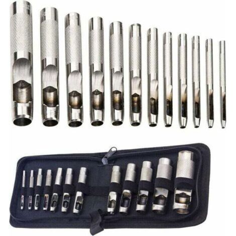 Kit d'outils pour perforer le cuir, les bracelets de montre, la toile et les œillets (3-19 mm) (métal), 12 pièces (1/4)