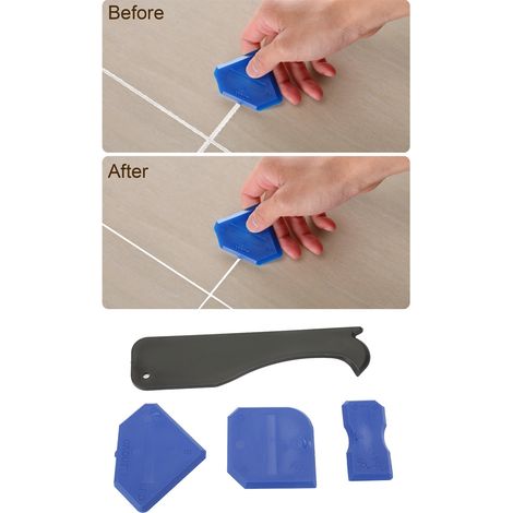 4-teiliges Dichtungswerkzeugset, Silikonentferner, Schaufel, Glas- und Zementschaber (blau) (1/5)