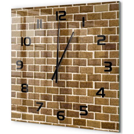 Grande Horloge Murale Carrée Décoration Maison Verre Trempé Style Contemporain Mur de briques 60x60 cm (1/5)