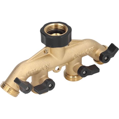 Distributeur d'eau 4 voies en laiton, raccord de tuyau 3/4 pouces, répartiteur de robinet pour jardin, connecteur standard US (1/5)