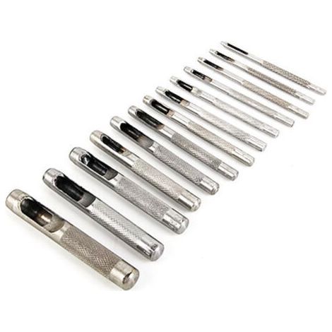 14 Pièces Poinçon Creux en Cuir, Poinçon Creux en Acier, 1-14mm Poinçons Ronds Outil de Coupe, Coupe Perforateur de Cuir pour le Cuir, Bande de Montre, Toile, Oeillet (1/5)