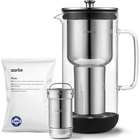 carafe filtrante 1,2 L / 5 tasses en verre et acier inoxydable – avec un sac de recharge de filtre (1/5)
