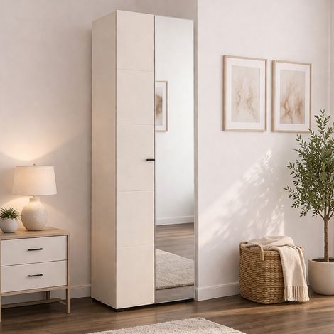 Garderobenschrank 2-türig Azzano, Schlafzimmer Kleiderschrank, 3 Einlegeböden, 4 Fächer, 64x194h cm Weiß (1/5)