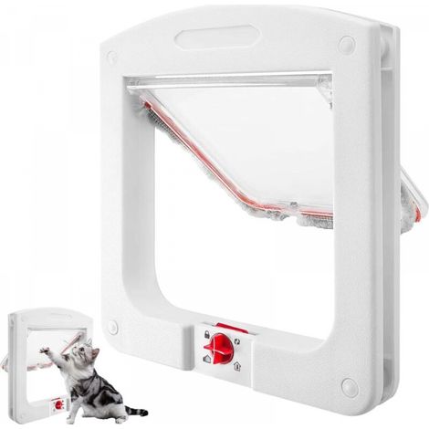 Chatière pour Chat Chiens Petit Chatière Porte Puce 4 Voies verrouillable Facile à Installer Blanc (1/5)