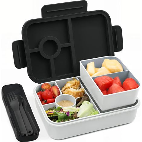 Brotdose Kinder 1300ml Auslaufsicher 5 Fächer Bento Schwarz (1/5)