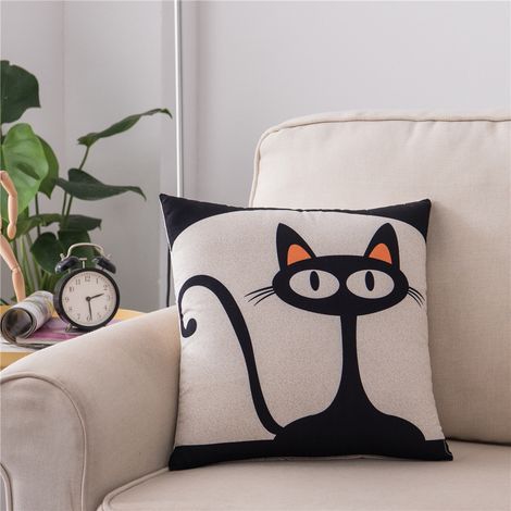Housse de coussin - motif chat noir - lin - 45 x 45 cm (1/2)
