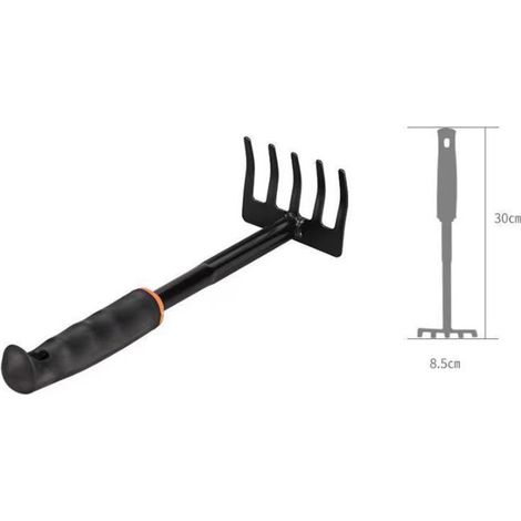 Râteau 1 pièce noir jardin champ métal jardinage râteau neuf dents râteau herbe râteau fleur feuille fer râteau outils agricoles (1/4)