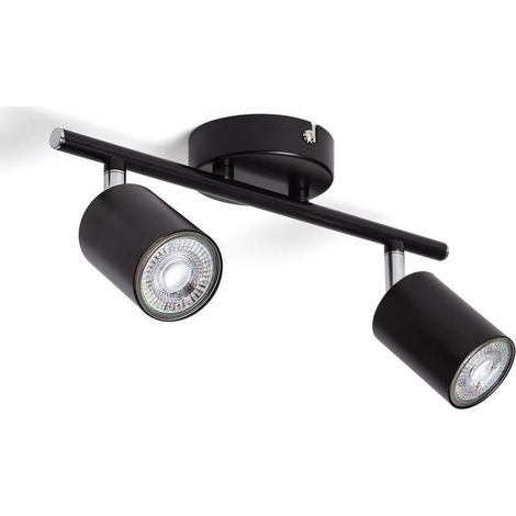 Plafonnier Orientable Métal 2 Spots Albus Black pour Ampoule GU10 Noir (1/5)