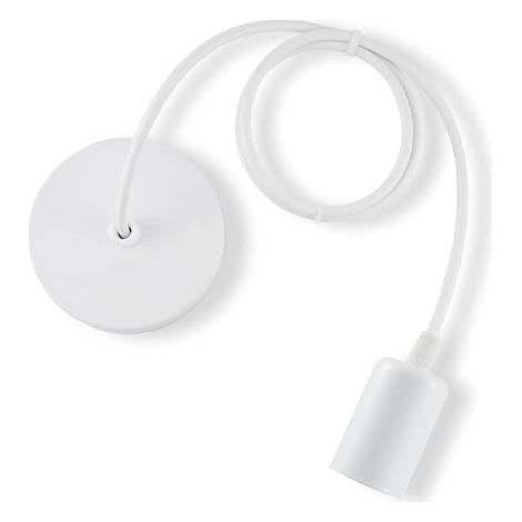 Blanc E27 Porte Lampe Suspension Câble Suspension Luminaire Pendentif Suspendue Accessoires Métal Câble Réglable 100CM Café Magasin Chambre Bar (1/5)
