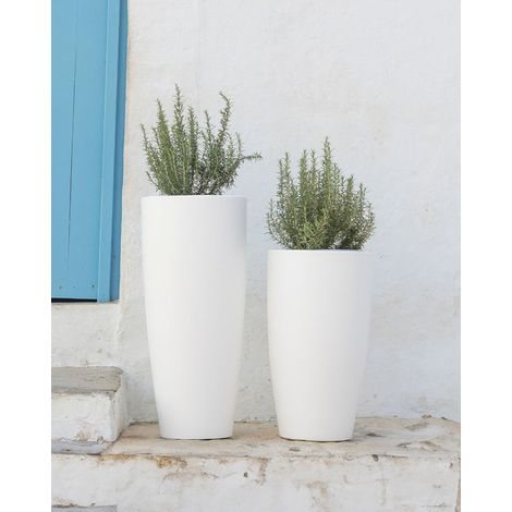 BAMBÚ 90 Macetero Alto y Redondo de Interior y Exterior Para Plantas y Flores Muy Resistente al Paso del Tiempo. Hecho de Polietileno en España - Blanco (1/5)