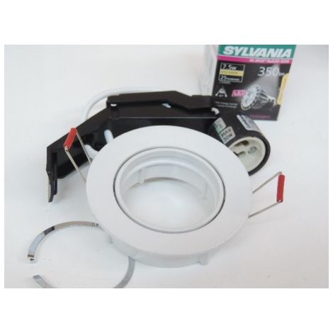 Kit spot encastré LED 7.5W blanc Ø 83mm orientable non-dimmable 3000K avec lampe GU10 230V 40° IP23 Inset SYLVANIA 3001714