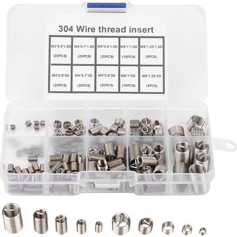 Surtido de 150 insertos de reparación de roscas de acero inoxidable M3-M8