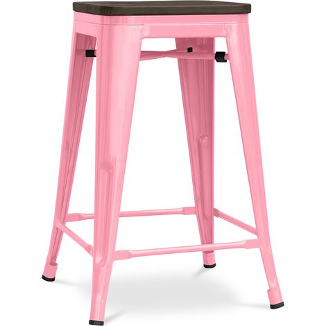 Bar Stool - Industrial Design - Wood & Steel - 60cm -Stylix Pink