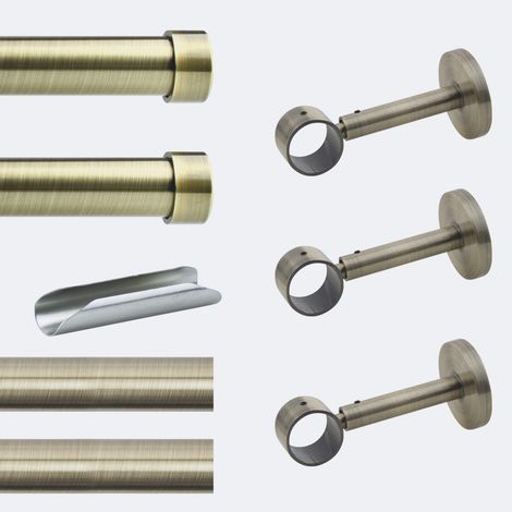 Kit de tringle à rideaux Bronze 300cm Diam.28mm Embout Capuchon - Fixation Mur - Boulet (1/3)