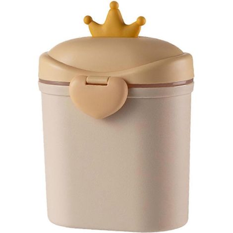 Boîte de rangement portable pour lait en poudre pour bébé, motif couronne, double compartiment, grande capacité (800 ml, 21 cm), jaune. (1/4)