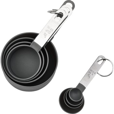 Misurino in plastica con cucchiaio dosatore - Set da 8 pezzi - Tazza e cucchiaio - grigio (1/5)