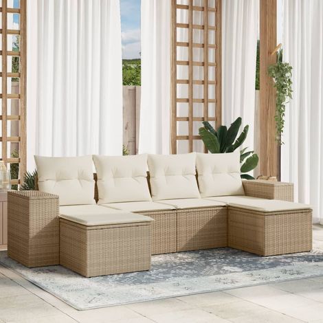 vidaXL Set Divano da Giardino 6 pz con Cuscini Beige in Polyrattan (1/3)