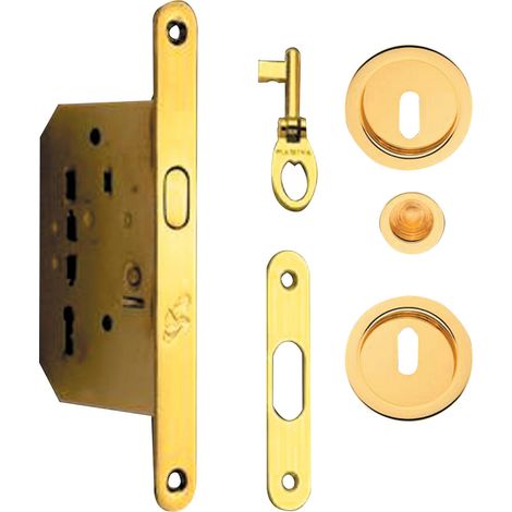 1PZ KIT X PORTE SCORREVOLE CON COPPIA NICCHIE TONDA CON CHIAVE ORO-LUCIDO (1/2)