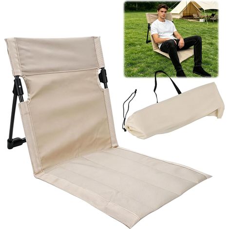 Siège De Sol Pliable - 1 Unité - Aluminium Et Tissu Oxford - Dossier Ergonomique - Camping Plage Jardin - Vert Marron Noir Beige (1/5)