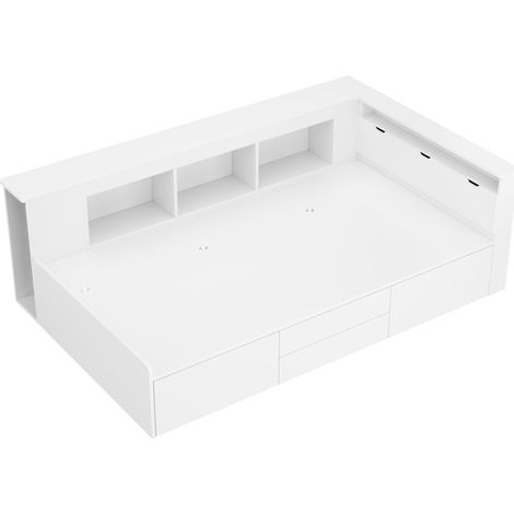 Letto bambino 90 x 200 cm con contenitori, mensola e cassetti, bianco, MDF, senza materasso (1/5)