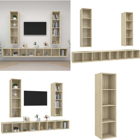Meubles TV muraux 4 pcs Chêne sonoma Bois d'ingénierie - Meuble Tv Mural - Meuble Tv Suspendu - Étagère Murale - Rangement Tv - Armoire Tv - Home & Living (1/5)