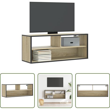 Wandmontage - TV-Schrank Sonoma-Eiche 100x31x39,5 cm Holzwerkstoff und Metall (1/5)