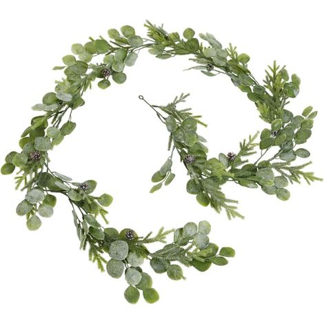 Frosted Pine and Eucalyptus Garland - Plastic - L12 x W12 x H180 cm - White