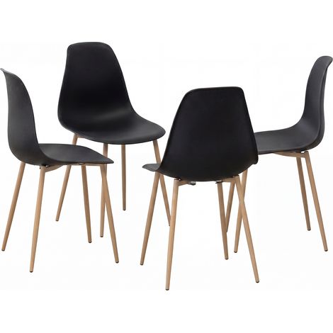Juego de 4 Sillas de Comedor HEMANS Negras con Respaldo Alto y Patas Metálicas Efecto Madera, Pies Antideslizantes - MOG CASA