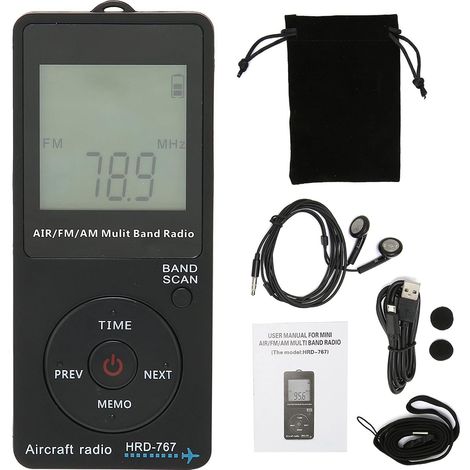 Mini-Air-Band-Radio mit eingebauter 400-mAh-Lithiumbatterie, FM-AM-Air-Radio mit Kopfhörer, orangefarbenes LCD-Display mit Hintergrundbeleuchtung, unterstützt automatische Speicherung und Suche (1/5)