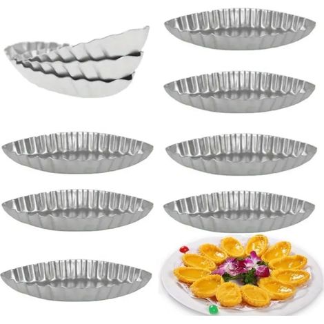 Lot de 12 moules à tartelettes en aluminium en forme de barquette. Adaptés à une variété de desserts et d'en-cas du quotidien. (1/5)