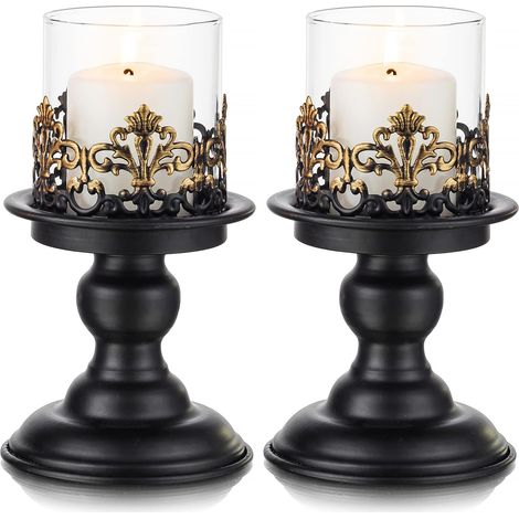 Vintage-Kerzenständer aus schwarzem Metall, perfekt zur Dekoration von Tischen, Kaminsimsen, für Weihnachten, Partys, Hochzeiten und andere Anlässe.