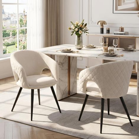 Esszimmerstühle 2er Set mit Armlehne, Chenille, Metallbeine, Beige (1/5)