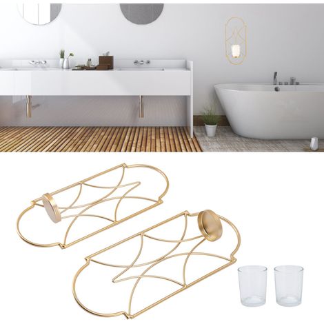 Portavelas de pared (2 unidades) – Soporte de metal y cristal color dorado – Decoración para salón/dormitorio – Lámpara de pared festiva (1/5)