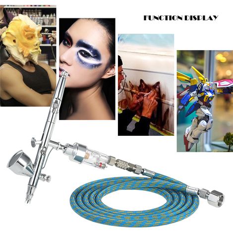 Kit aérographe professionnel à gravité KKmoon avec tuyau de 1,8 m, aiguille de 0,2 mm/0,3 mm/0,5 mm et godet de 9 cc pour peinture artistique, peinture corporelle, pistolet à peinture, tatouage tempor (1/2)