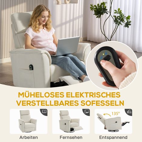 Fauteuil relax électrique inclinable, dossier ajustable, appui-tête pour séjour, blanc crème