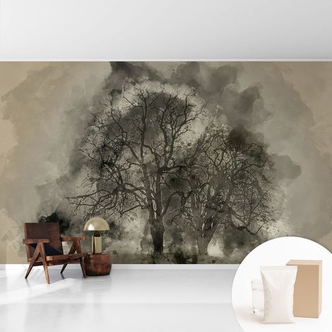 Tapete Vliestapete mit Kleber - Wanddekoration - Wandfolie - 3D Tapete Wand - Wohnungsdeko Geheimnisvolle Bäume 416x254 cm (1/5)