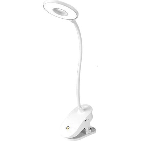 Lampe de bureau à pince, 6000/7000K, 1200mAh, rechargeable, LED ronde, avec bras flexible et interrupteur tactile, 2W, idéale pour la lecture et les études.