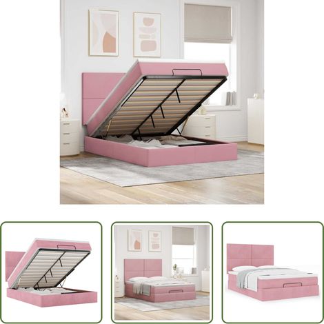 Sommeil confortable - Cadre de lit ottoman avec matelas rose 140x190 cm velours (1/5)