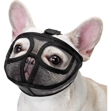 Museliere pour Bouledogue, Réglable ne Couvrira Pas Les Yeux Mêches Muettes Museau pour Mordre la Mât (L,Noir) (1/4)