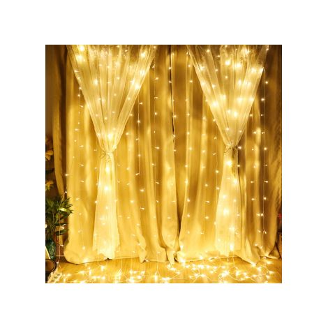 Guirlande lumineuse 3x3m, 300 LED, rideau lumineux intérieur/extérieur avec 8 modes et prise UE, étanche IP44, rideau lumineux LED pour la Saint-Valentin, les fêtes (blanc froid ou blanc chaud)