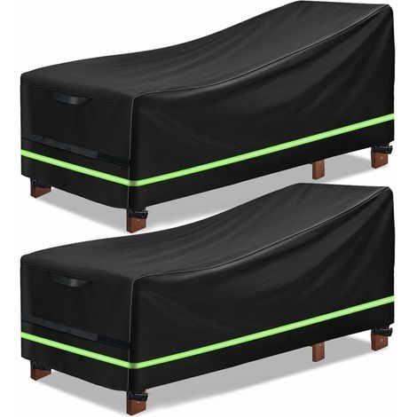 Protective Cover for Sun Lounger, Garden Lounger, Water Repellent 420D Oxford Protective Cover (2Pcs, Black) (1/5)