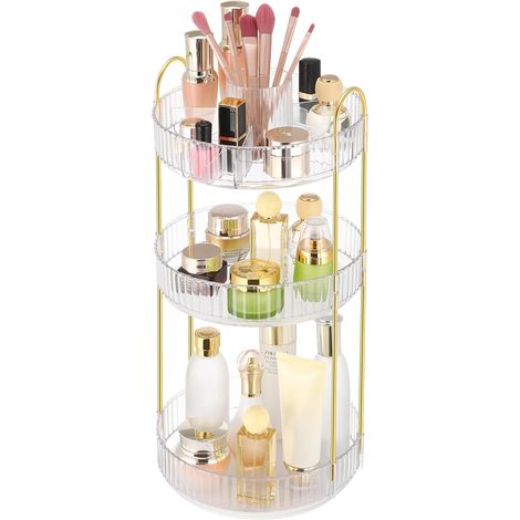 1 Organisateur de maquillage, rotation 360°, acier doré, acrylique vert, salle de bain, coiffeuse (1/5)
