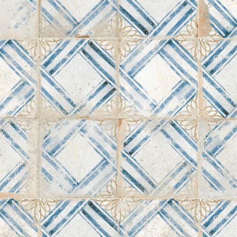 Carrelage Vintage effet Carreau ciment Bleu Numantia 45x45x0,95 cm Orlena - Sol et mur intérieur (vendu par carton de 1 m²) - RO'MA CARRELAGE