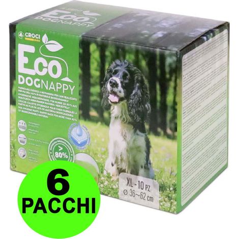 60 Pannolini igienici per cani Eco Dog Nappy XL 36-62 cm - 6 pacchi da 10 pezzi cad.