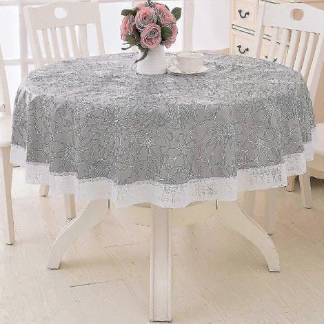 Nappe ronde en dentelle imperméable en PVC résistant aux taches et aux éclaboussures, idéale pour le jardin ou l'extérieur (gris). (1/4)