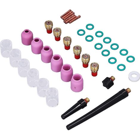 40-teiliges Zubehörset für WIG-Schweißbrenner: Spannzange, Aluminiumoxiddüse, Gaslinse, Glasbecher für WP‑9/20/25