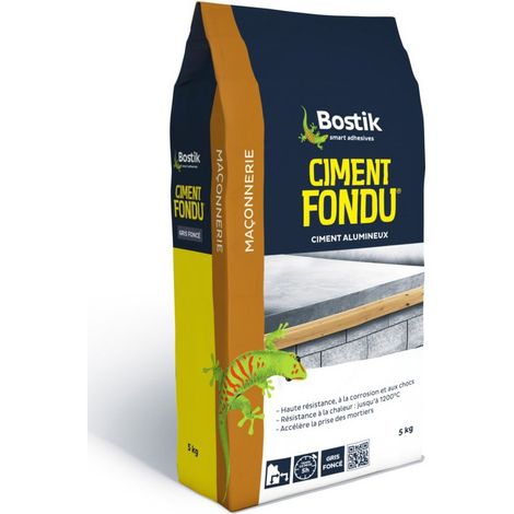 Bostik – Ciment fondu gris foncé 5kg – Résistance jusqu'à 1200°C – Pour intérieur et extérieur – Applications sol et mur