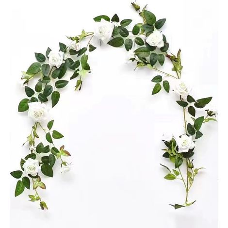 Guirlande blanche – 1,8 m – Liane fleurie – Sans paillettes – Mariage/jardin – Plastique durable (1/2)